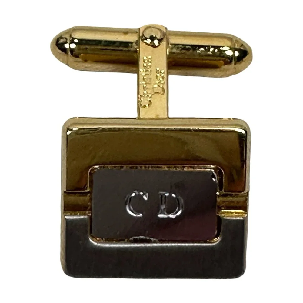 Vintage Christian Dior Mens Gold Silver Tone CD Logo Cufflinks and Tie Clip Set